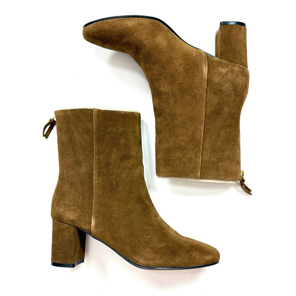 J. Crew Calf Suede Minimal Ankle Boot in Rich Walnut